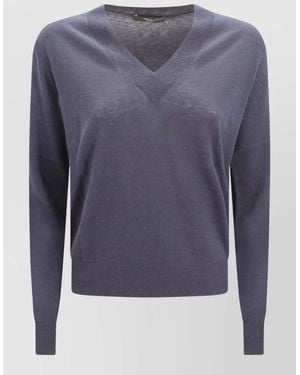 Weekend by Maxmara Regular Fit V Neck Wool Cashmere Jumper - Blue