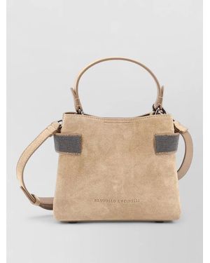 Brunello Cucinelli Shoulder Bucket Bag Adjustable Strap Top Handle - Natural
