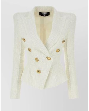 Balmain Structured Double-Breasted Tweed Blazer - White