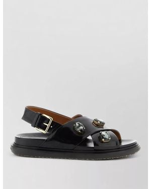 Marni Embellished Slingback Flat Sandals Open Toe - Black