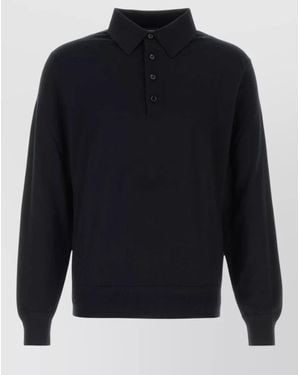 Tom Ford Wool Knit Shirt Collar Ribbed Cuffs Hem - Blue