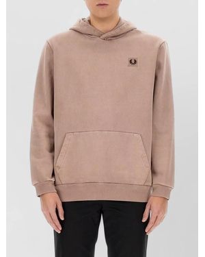 Fred Perry Logo Hooded Sweatshirt Front Pocket Detail - Natural