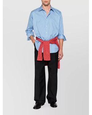 AURALEE Silk Cotton Striped Long-Sleeve Shirt - Blue