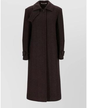 Tagliatore Virgin Wool Houndstooth Long Coat - Black