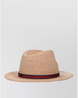 Borsalino Ribbon Band Wide Brim Woven Hat - Natural
