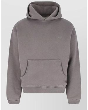ERL Hooded Sweatshirt Front Pocket Ribbed Cuffs Hem - Grey