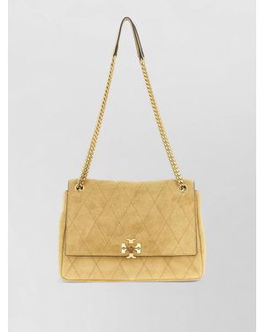 Tory Burch Medium Suede Quilted Shoulder Bag - Metallic