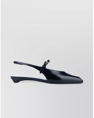 Prada Buckle Pointed Toe Slingback Smooth Ballerina Shoes - Metallic
