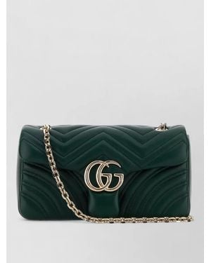 Gucci Nappa Leather Gg Marmont Chain Shoulder Bag - Green