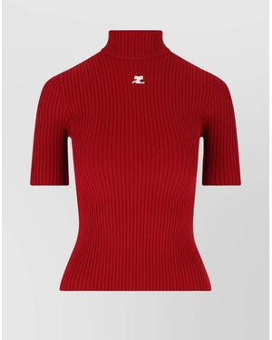 Courreges Ribbed Slim-Fit High-Neck Knitted Top - Red