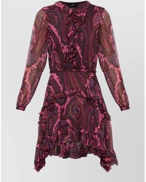 Etro Paisley Mini Dress Ruffles Sheer Sleeves Tiers - Red