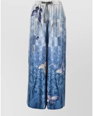 Pierre Louis Mascia Silk Trousers Butterfly Print High Waist - Blue