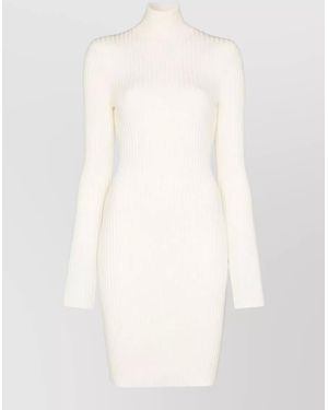 Wolford Wool Blend Ribbed Slim-Fit Turtleneck Long-Sleeve Mini Dress - White