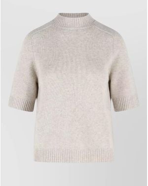 Loulou de Saison Cashmere Mock Neck Sweater Short Sleeves - Natural