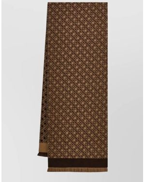 Ferragamo Wool Logo-Pattern Fringed Scarf - Brown