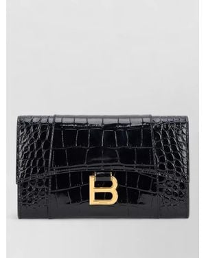 Balenciaga Na Leather Crocodile Effect Clutch Bag - Black