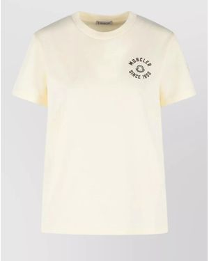 Moncler Logo Cotton T Shirt Short Sleeves Crew Neck - Natural