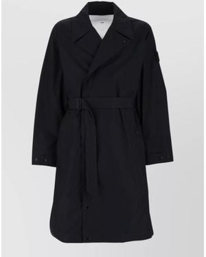 Stone Island Long Jacket Belted Waist Notch Lapel - Blue