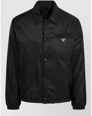 Prada Collared Jacket Elastic Cuffs Front Pocket - Black