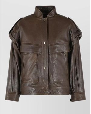 Salvatore Santoro Leather Bomber Jacket Two Front Pockets - Brown