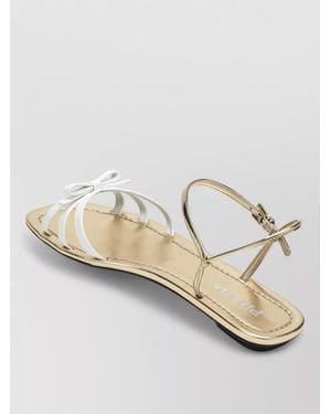Prada Flat Sole Sandals Open Toe Bow Detail - Metallic