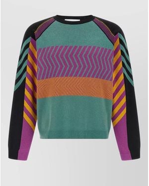 Kiko Kostadinov Cotton Chevron-Striped Jacquard-Knit Panelled Crew-Neck Long-Sleeve Jumper - Green
