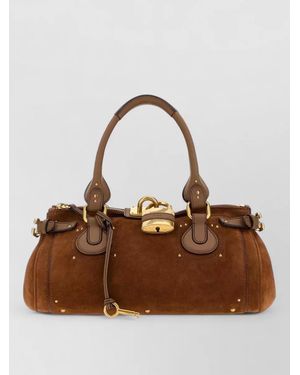 Chloé Suede Paddington Shoulder Bag Top Handle - Brown