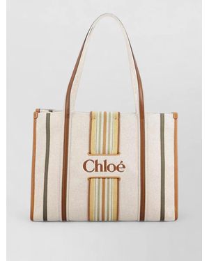 Chloé Woody Small Canvas Shoulder Bag - Natural