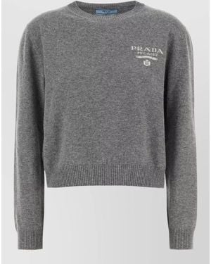 Prada Wool Blend Crew Neck Sweater Long Sleeves - Gray