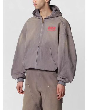 Willy Chavarria Hooded Jacket Front Pockets Ribbed Cuffs - Grey