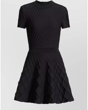 Balmain Textured Mini Dress Fitted Waist Flared - Black