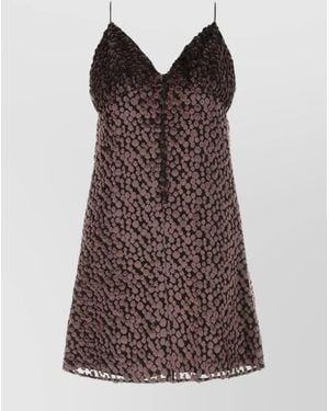 Saint Laurent Silk Velvet Mini Dress - Brown