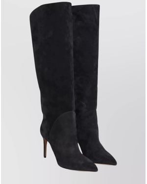 Paris Texas Knee High Suede Pointed Toe Boots - Black