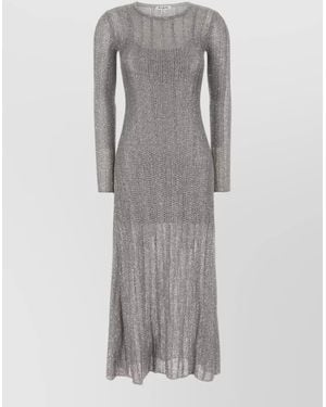 Alaïa Crochet Knit Dress Long Sleeves Midi - Grey