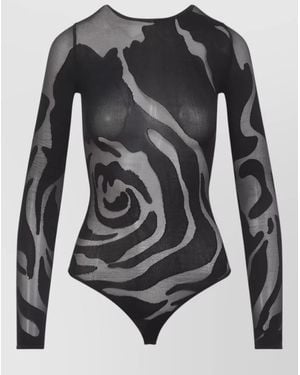 Wolford Rose Shadow Mesh Long Sleeve Body - Black