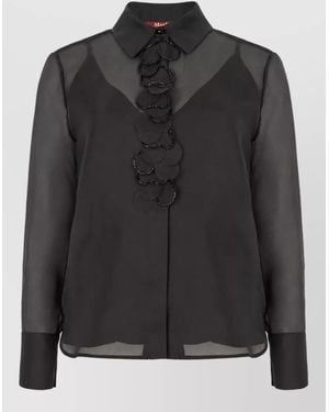 Max Mara Silk Chiffon Long-Sleeve Shirt - Black