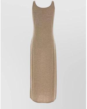 The Row Cashmere Nareen Dress Midi Scoop Neck Sleeveless - Natural