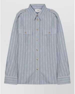 Celine Jacket Striped Pattern Chest Pockets Epaulettes - Blue