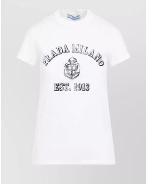 Prada Logo Print Cotton Jersey T-Shirt - White