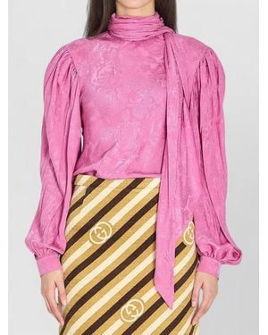 Gucci Silk Twill Shirt With Ribbon - Pink