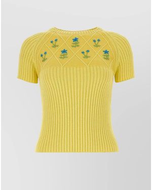 Cormio Embroidered Knitted Top - Yellow