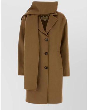 Michael Kors Wool Blend Coat Attached Scarf - Natural