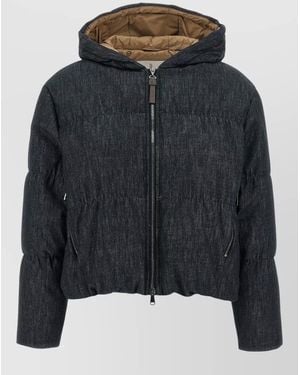Brunello Cucinelli Cropped Twill Down Jacket Hooded - Black
