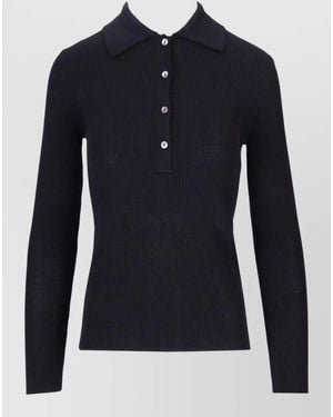 P.A.R.O.S.H. Collared Rib Knit Long Sleeve Top - Blue