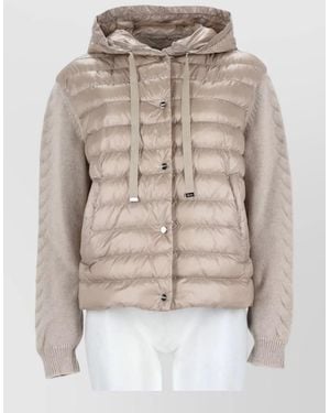 Herno Hooded Quilted Coat Long Sleeves Cuffs - Natural