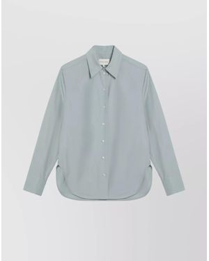 Loulou de Saison Cotton Shirt With Collared Neck And Curved Hem - Blue