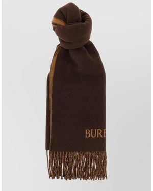 Burberry Knight Motif Reversible Scarf Fringe Detail - Brown