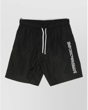 Emporio Armani Swim Shorts Drawstring Waistband Logo Detail - Black