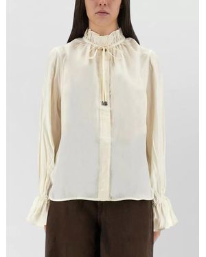 Ganni Shirt Featuring Bow Tie Long Sleeves - Natural