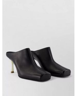 MM6 by Maison Margiela Leather Mules Sandals Square Toe Stiletto - Black